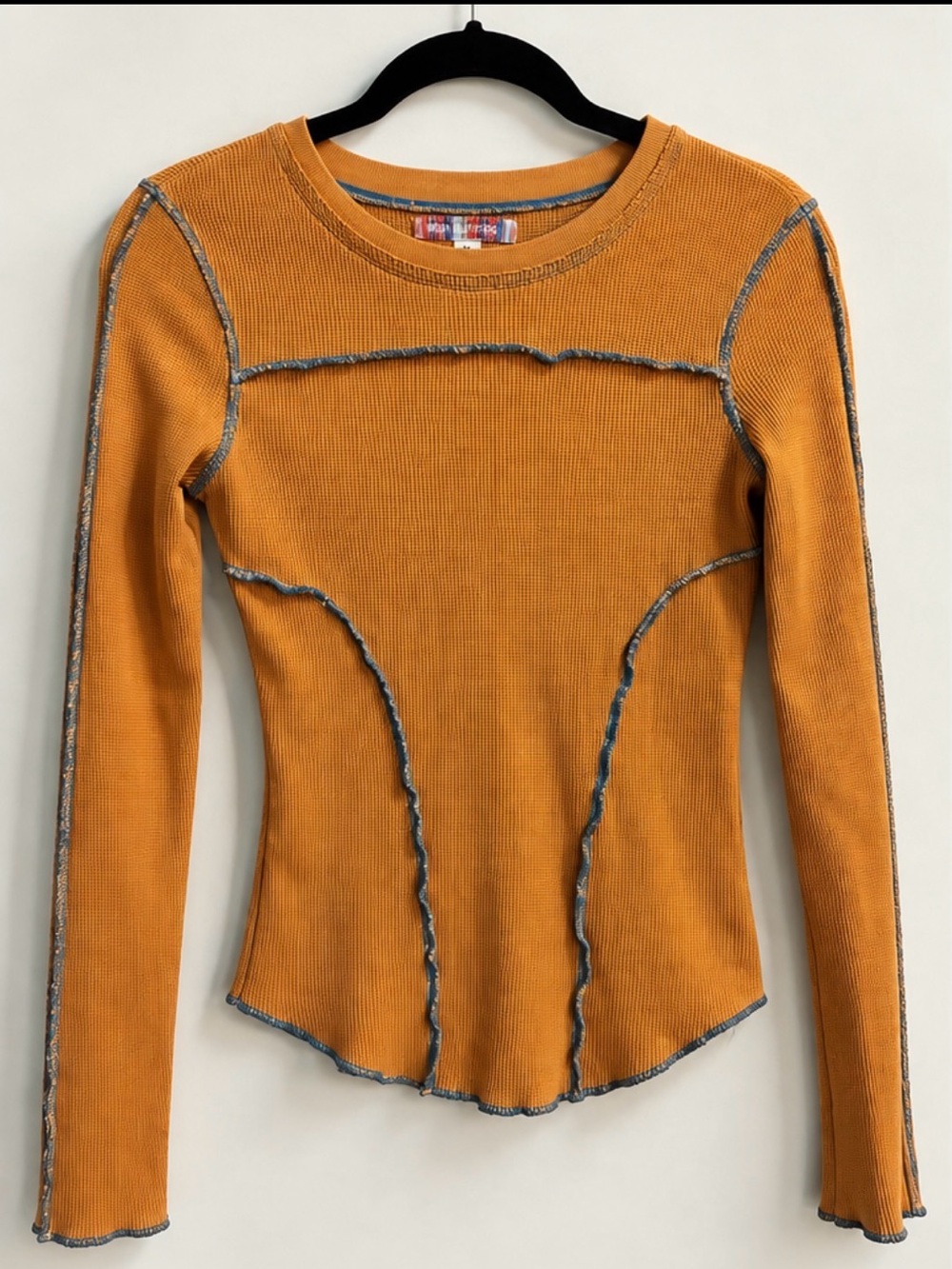 Urban outfitters Mustard Long-Sleeve Ribbed Top with Contrast Seams